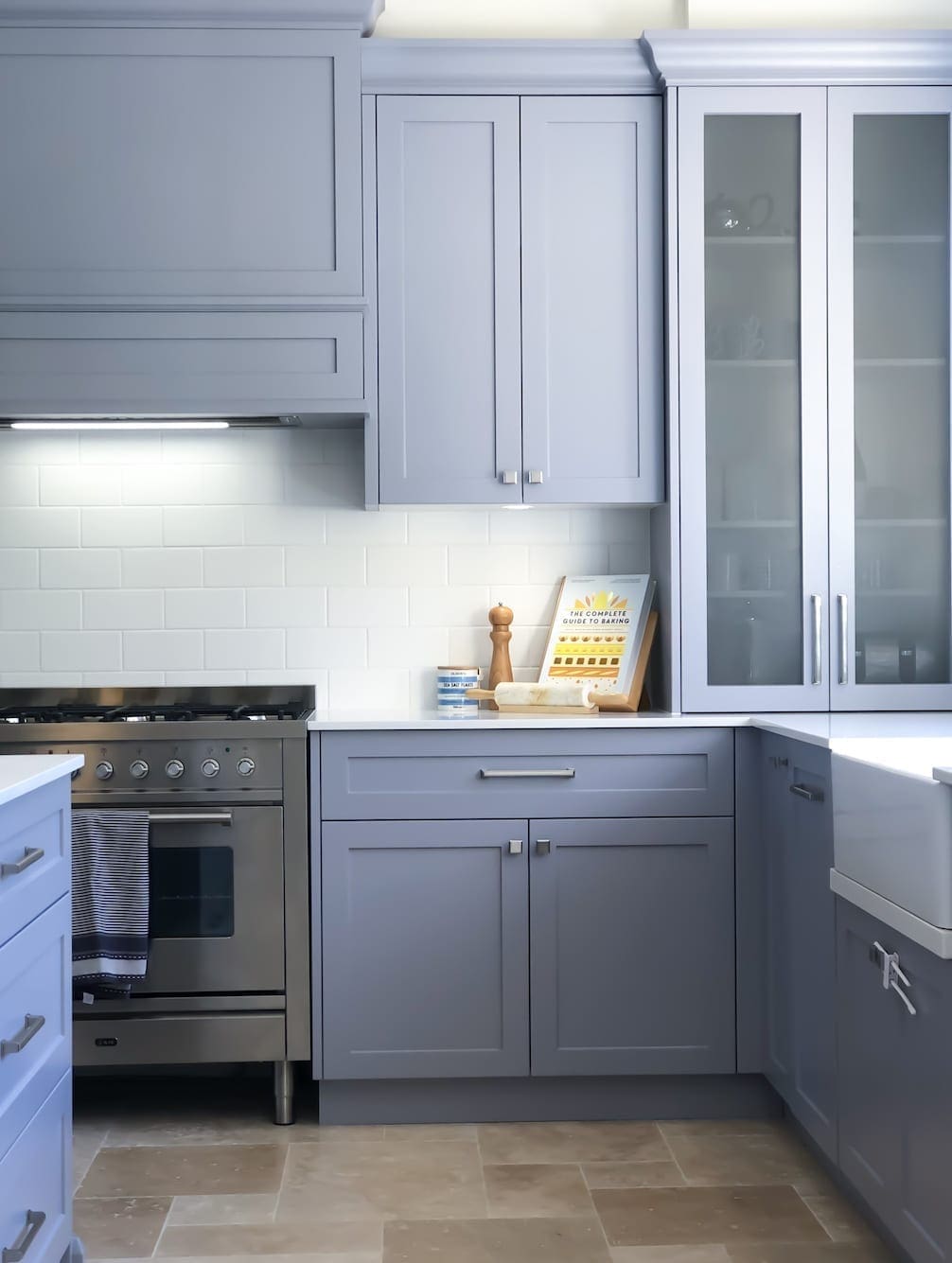 Timeless-and-subtle-Hamptons-Kitchen-mesh-doors-Bowral blue painted joinery kitchen