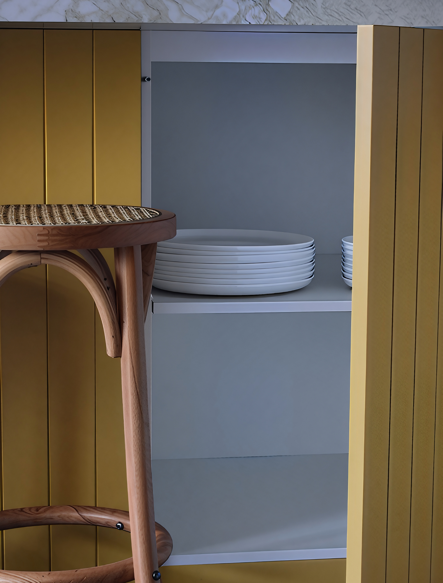 ginger crunch painted cabinet island with hidden storage. 